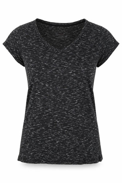 Front view of women’s black basic t-shirt, size UK 8