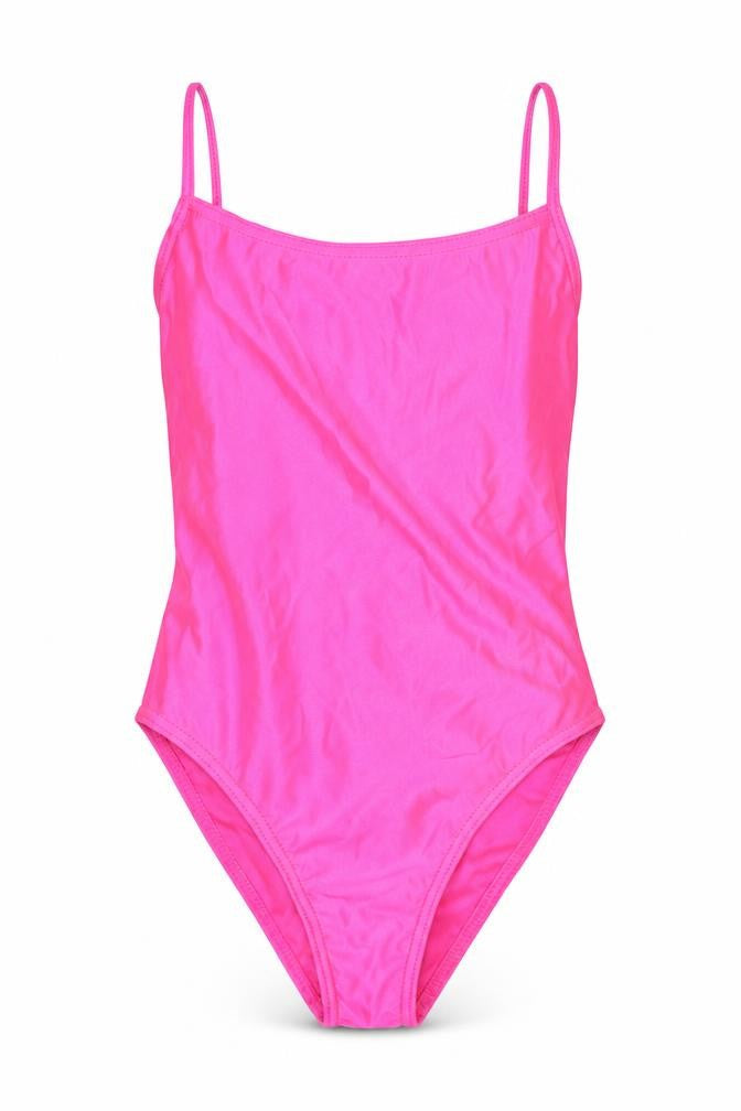 Front view of Dance Warehouse women’s pink leotard one-piece, size UK 2