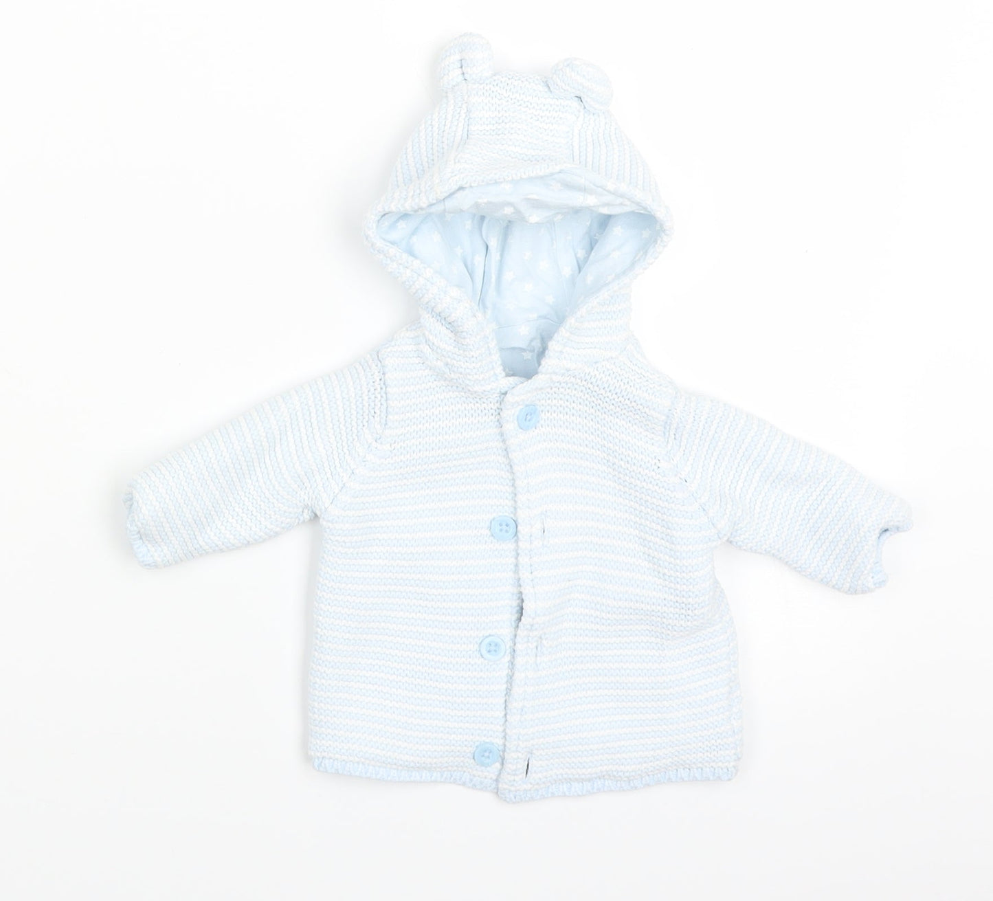 Marks and Spencer Baby Blue Striped  Full Zip Jumper Size 0-3 Months  - Ears