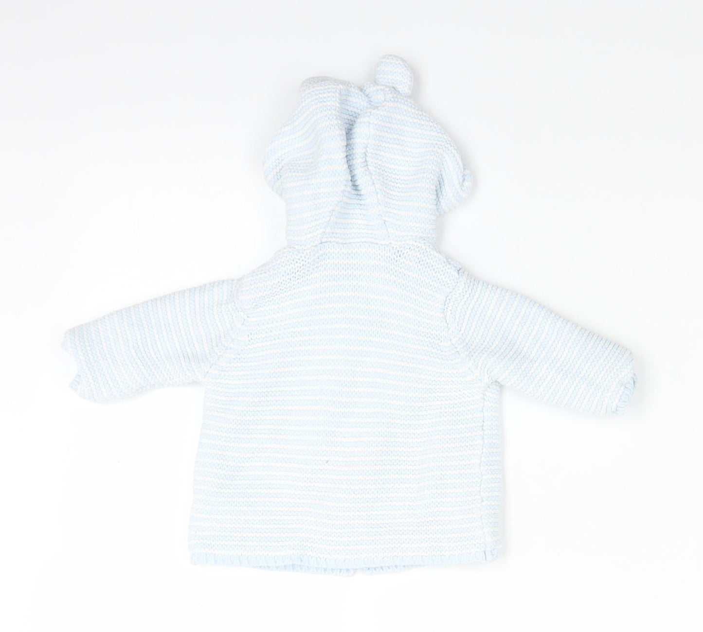 Marks and Spencer Baby Blue Striped  Full Zip Jumper Size 0-3 Months  - Ears