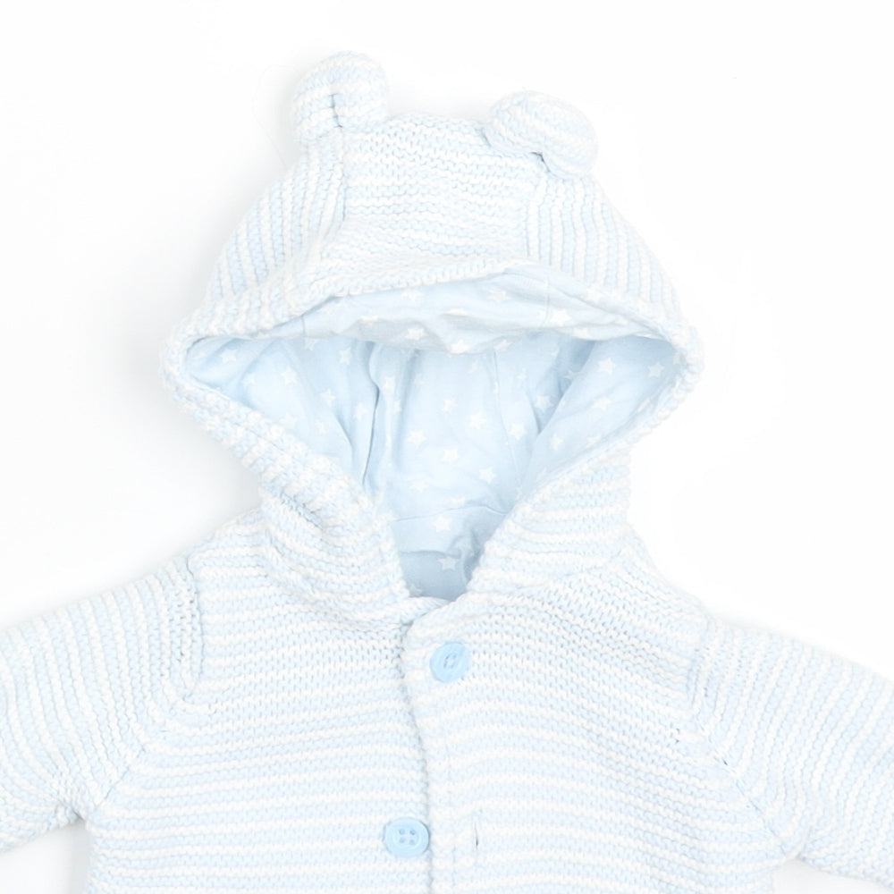 Marks and Spencer Baby Blue Striped  Full Zip Jumper Size 0-3 Months  - Ears