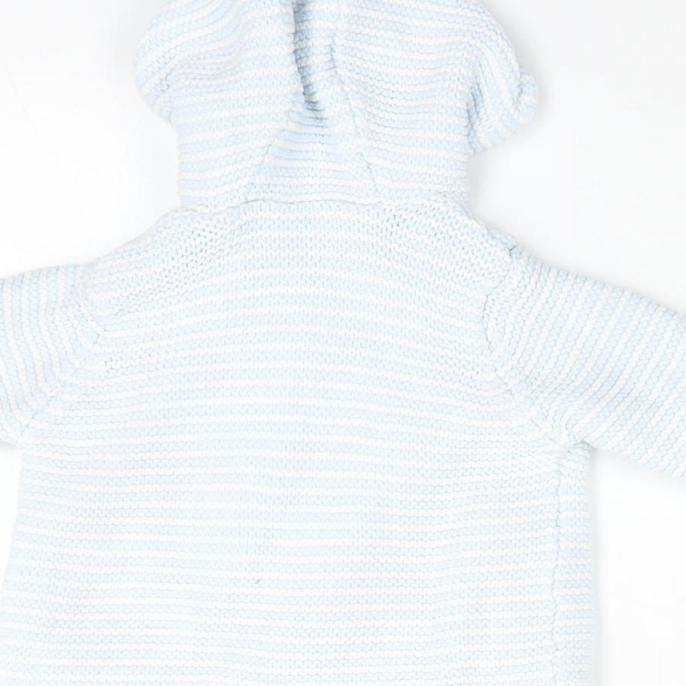 Marks and Spencer Baby Blue Striped  Full Zip Jumper Size 0-3 Months  - Ears