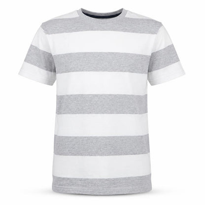 Front view of Rebel boys’ white striped basic t-shirt, size 10-11, years