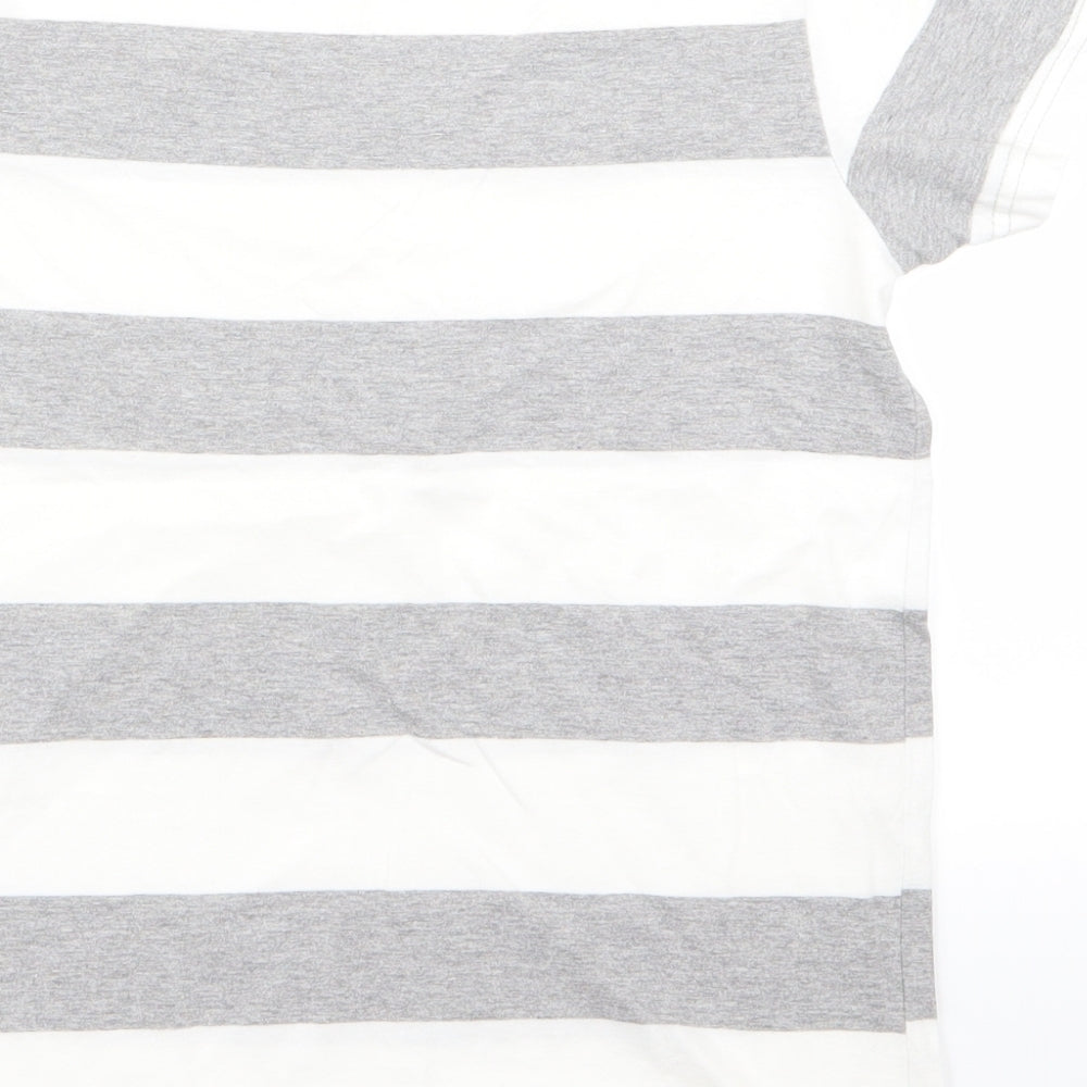 Brand and care label for Rebel boys’ white striped basic t-shirt, size 10-11, years