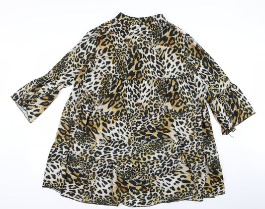 Preworn Womens Black Animal Print  Shirt Dress  Size L