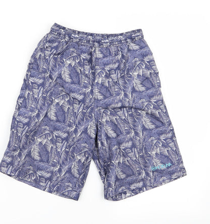 preoworn Boys Blue Floral Ramie Bermuda Shorts Size 7 Years
