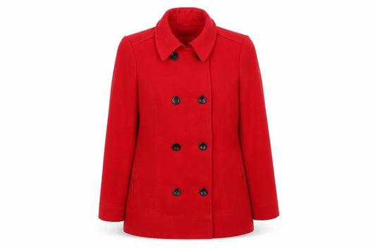 Front view of Covent Garden women’s red overcoat coat, size UK 12