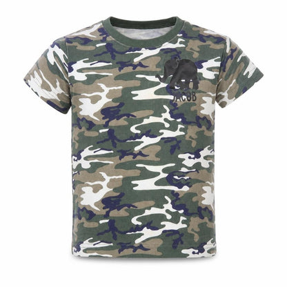 Front view of Preworn boys’ green camouflage basic t-shirt, size 4-5, years