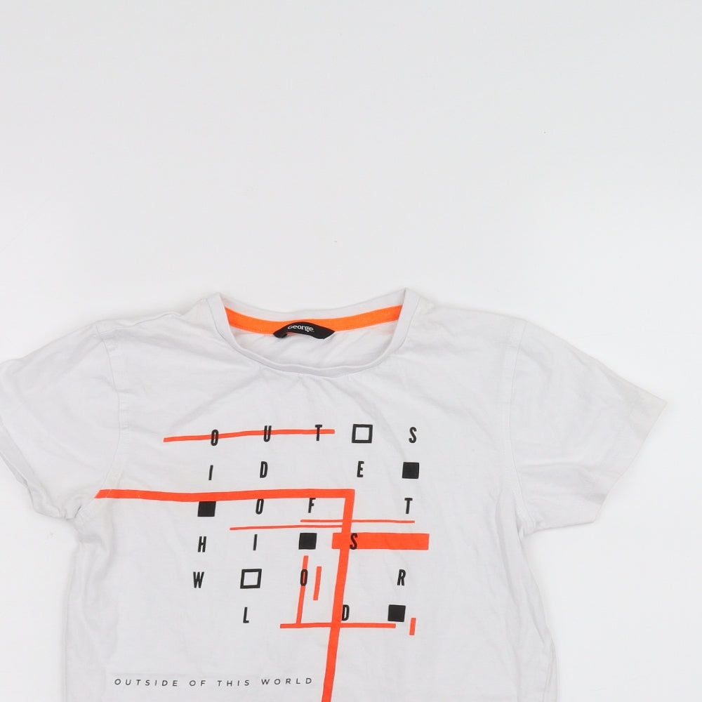 Close-up detail of George boys’ white basic t-shirt, size 8-9, years