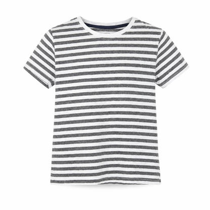 Front view of Primark girls’ white striped basic t-shirt, size 7-8, years