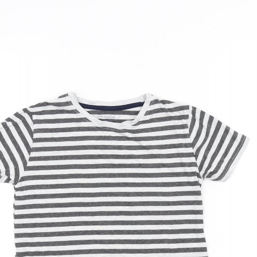 Primark Girls White Striped  Basic T-Shirt Size 7-8 Years
