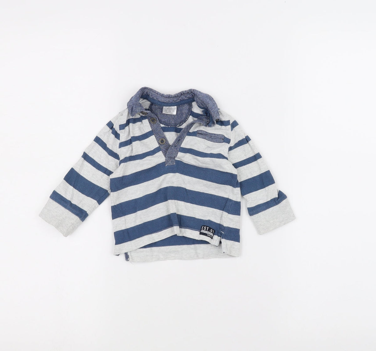 Additional front view of F&F Baby Blue Striped Basic Polo, size 3-6, Months