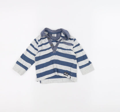 Additional front view of F&F Baby Blue Striped Basic Polo, size 3-6, Months