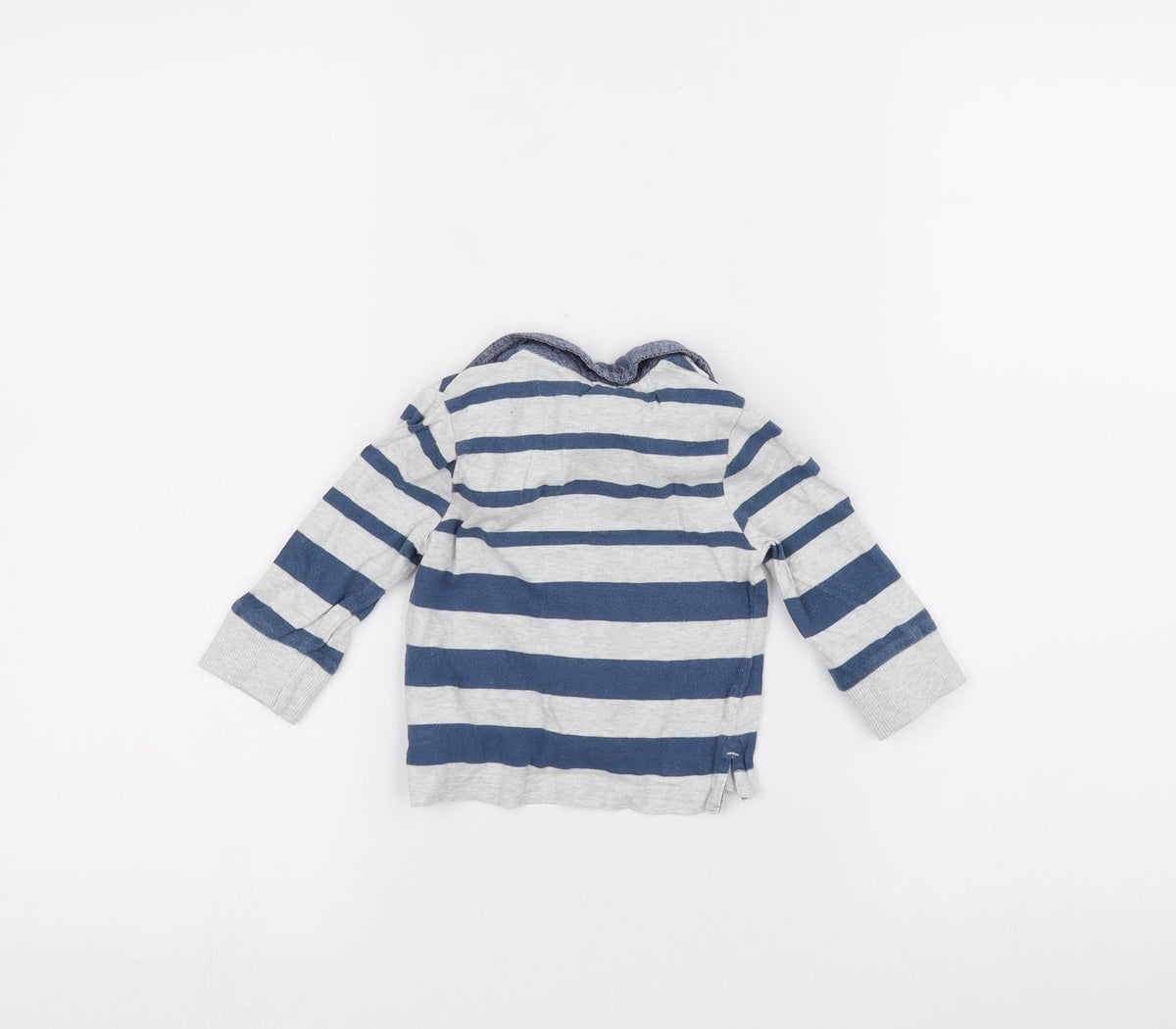 Back view of F&F Baby Blue Striped Basic Polo, size 3-6, Months