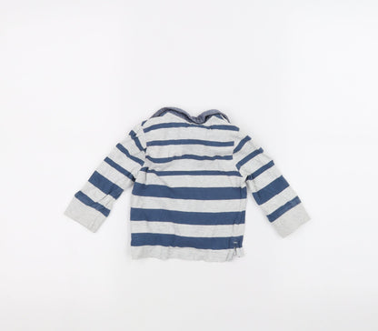 Back view of F&F Baby Blue Striped Basic Polo, size 3-6, Months