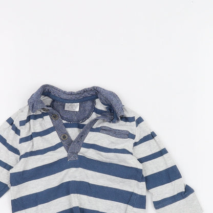 Close-up detail of F&F Baby Blue Striped Basic Polo, size 3-6, Months