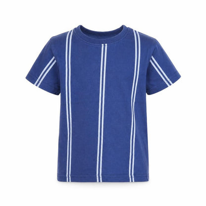 Front view of Next boys’ blue striped basic t-shirt, size 3, years