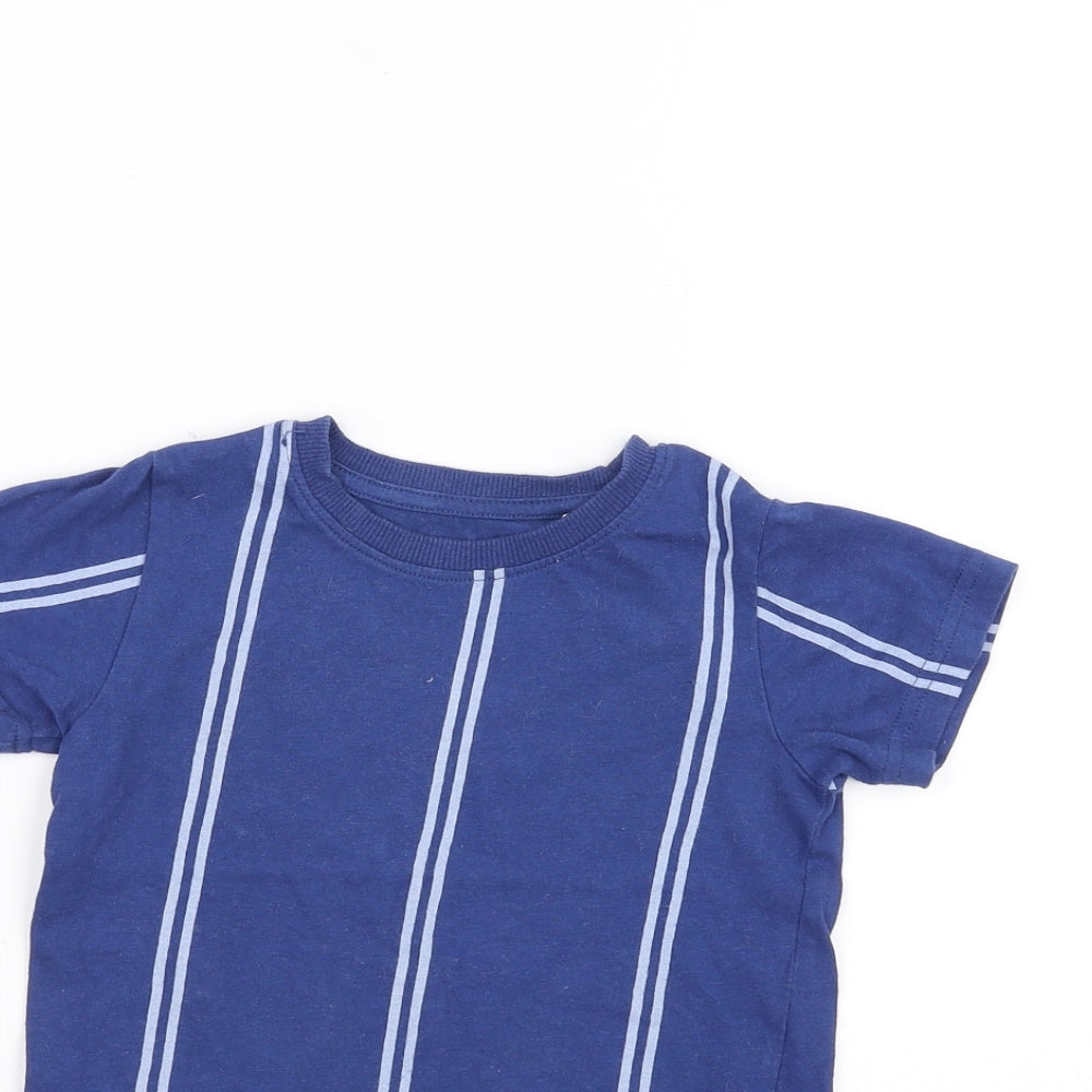 Close-up detail of Next boys’ blue striped basic t-shirt, size 3, years