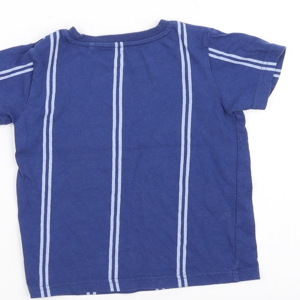 Brand and care label for Next boys’ blue striped basic t-shirt, size 3, years