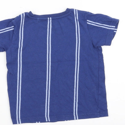 Brand and care label for Next boys’ blue striped basic t-shirt, size 3, years