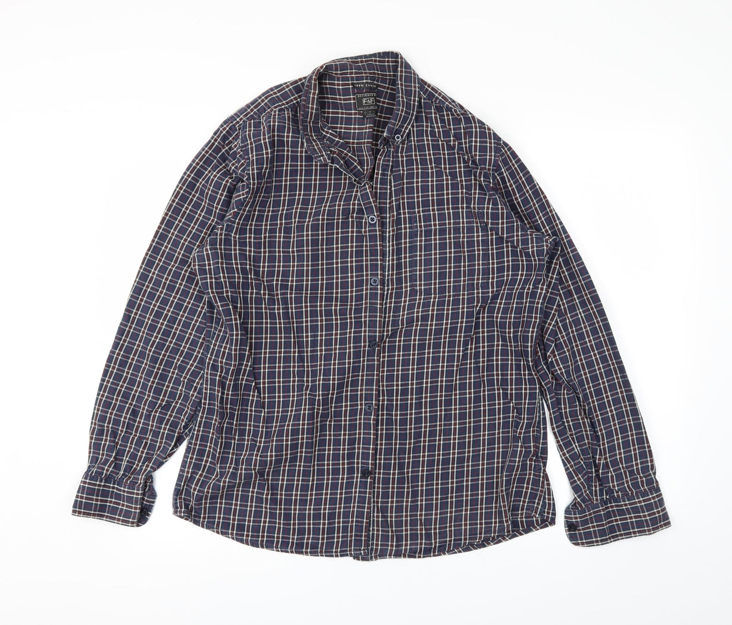 F&F Mens Blue Plaid   Button-Up Size L