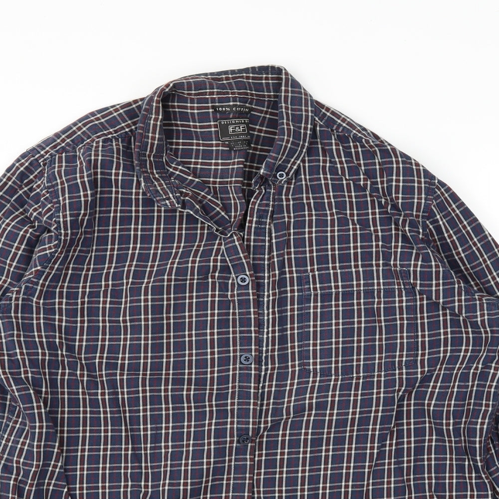 F&F Mens Blue Plaid   Button-Up Size L