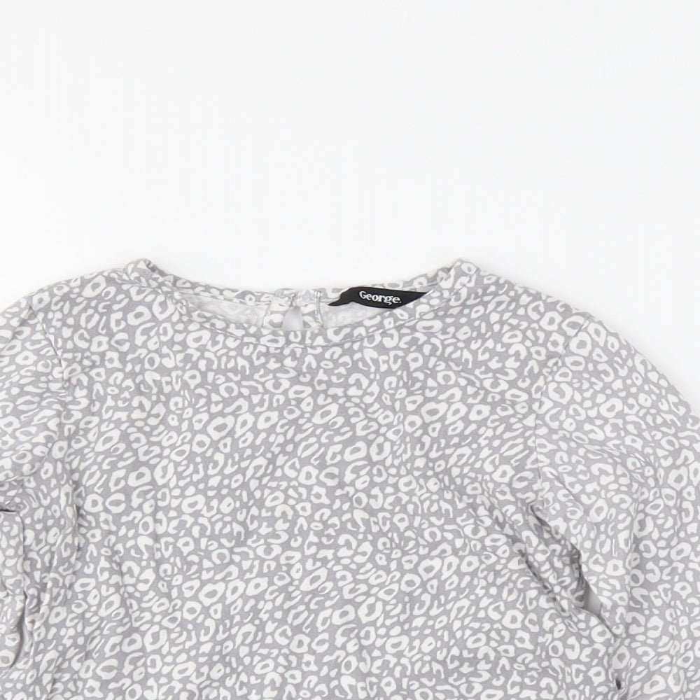 George Girls Grey Animal Print  Basic T-Shirt Size 2 Years