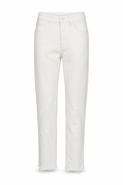 Front view of Never Denim women’s white denim capri jeans, size XS, 26-inch leg