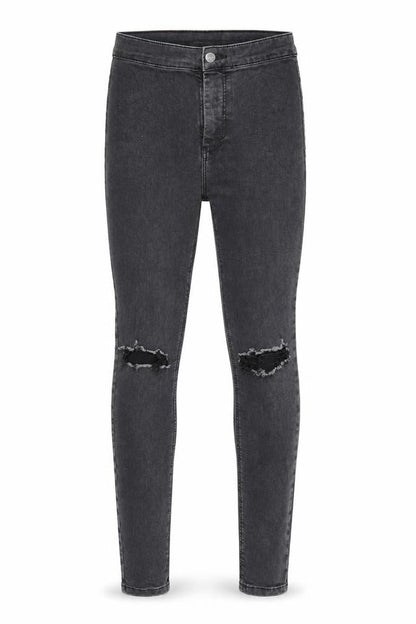 Front view of Topshop women’s black denim skinny jeans, size UK 28, 32-inch leg