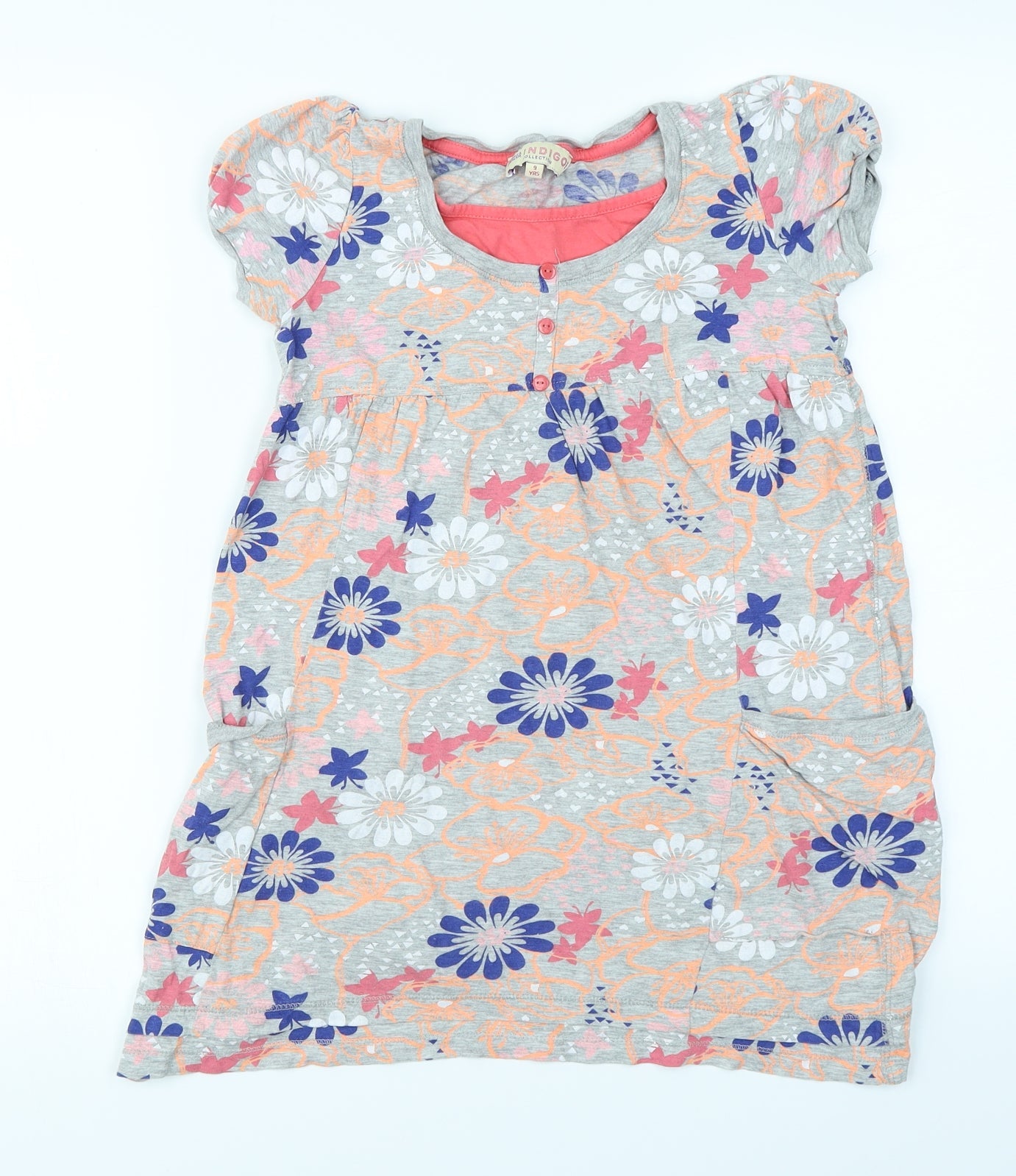 Indigo Girls Grey Floral  A-Line  Size 9 Years