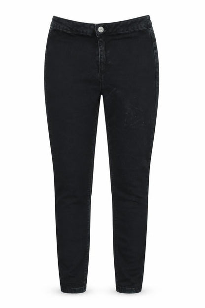Front view of Missguided women’s black denim skinny jeans, size UK 10, 25-inch leg