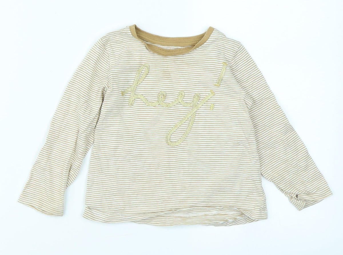 Additional front view of Next girls’ brown striped basic t-shirt, size 12-18, months