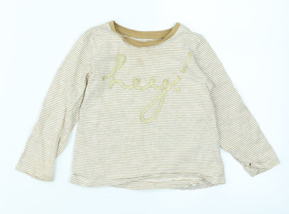 Additional front view of Next girls’ brown striped basic t-shirt, size 12-18, months