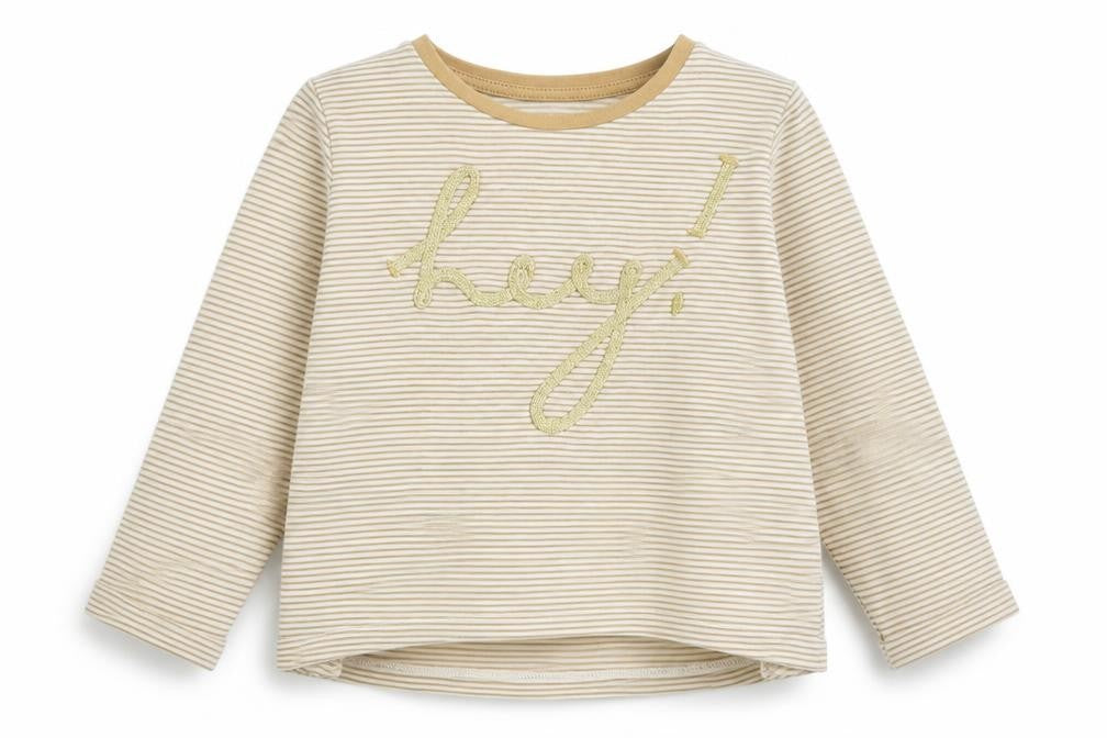 Front view of Next girls’ brown striped basic t-shirt, size 12-18, months