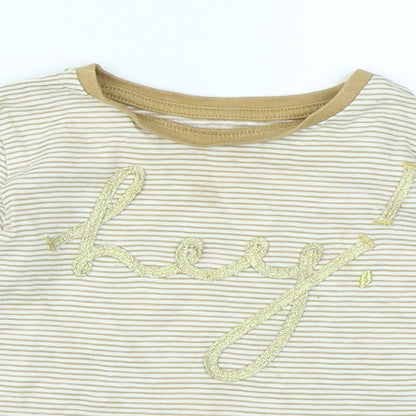 Close-up detail of Next girls’ brown striped basic t-shirt, size 12-18, months