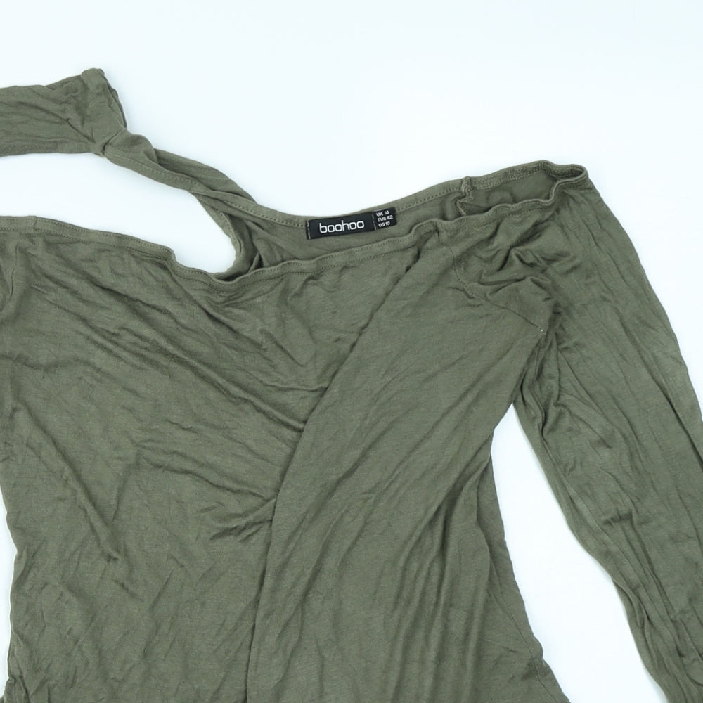 Boohoo Womens Green   Bodysuit One-Piece Size 14