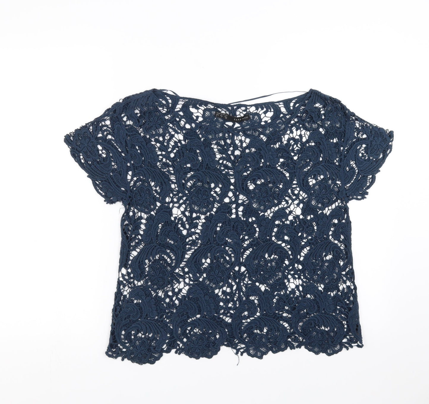 Zara Womens Blue Floral  Basic Blouse Size S  - lace