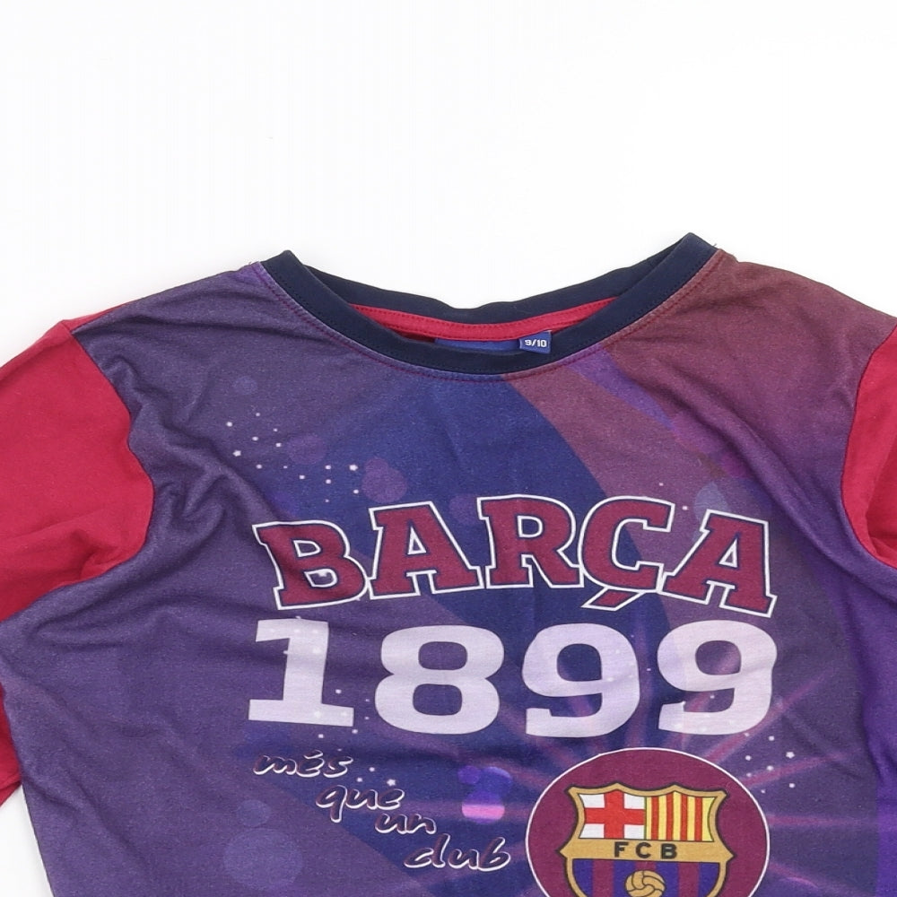 Preworn Boys Purple Solid   Pyjama Top Size 9-10 Years  - FC Barcelona