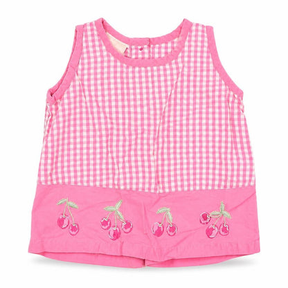 Front view of Morris Mouse Baby Pink Check A-Line, size 6-9, Months - cherry