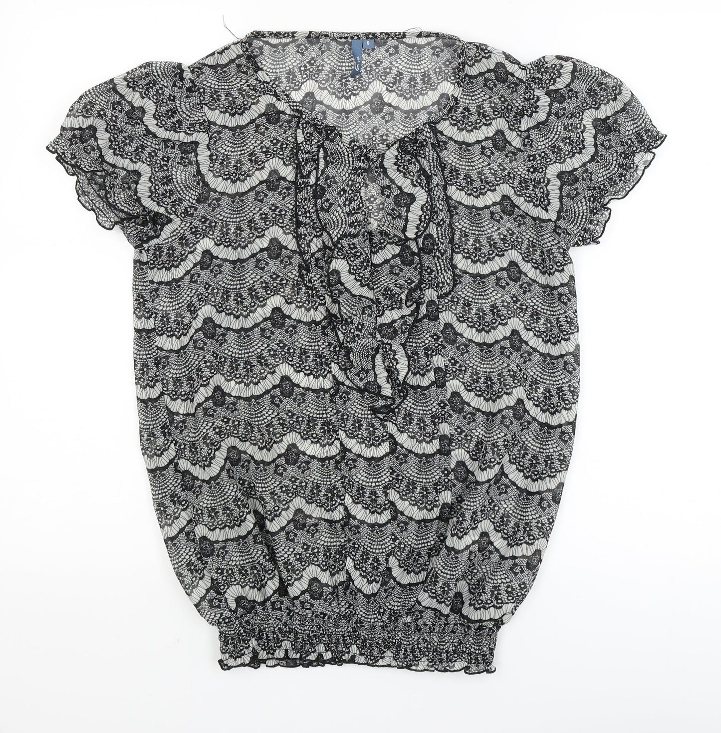 E-vie Womens Black Floral  Basic Blouse Size 8