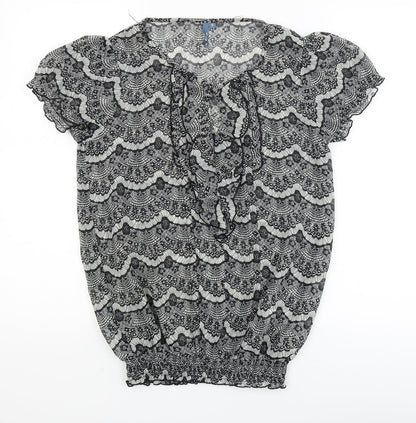 E-vie Womens Black Floral  Basic Blouse Size 8