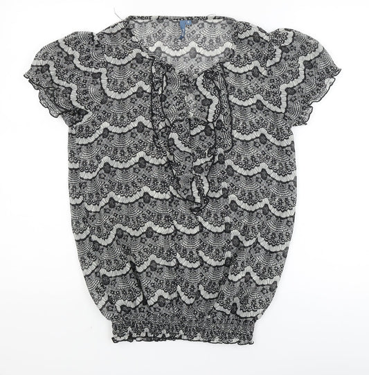 E-vie Womens Black Floral  Basic Blouse Size 8