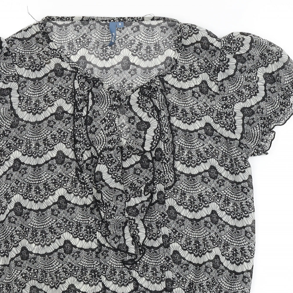 E-vie Womens Black Floral  Basic Blouse Size 8