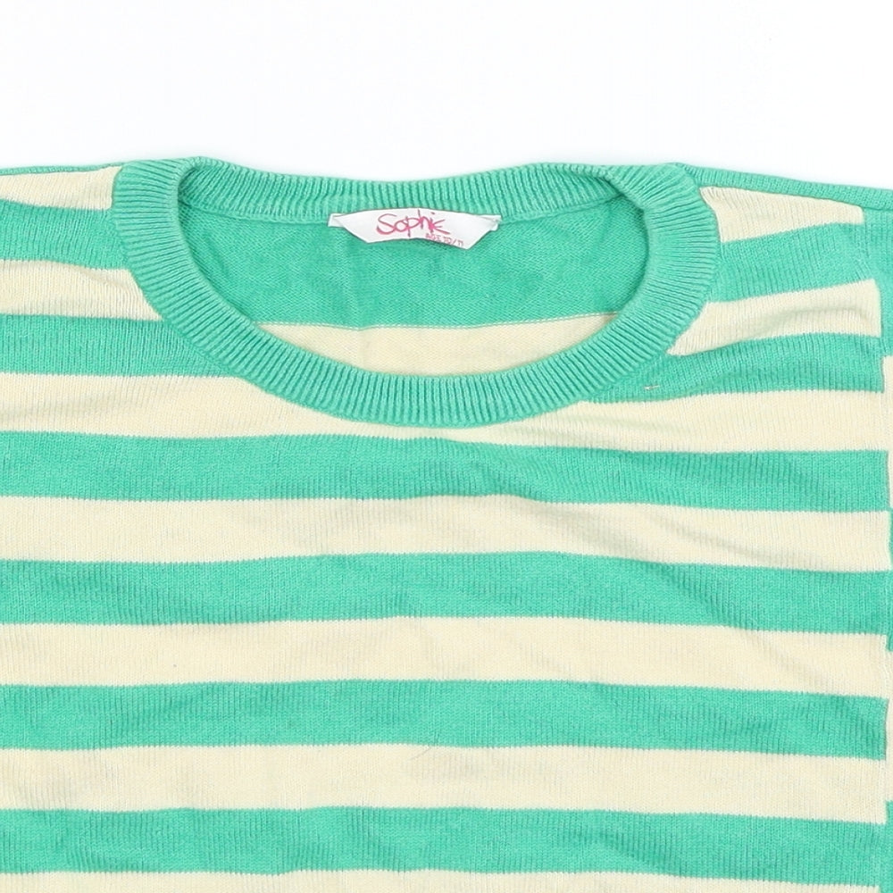 Sophie Girls Green Striped  Cardigan Jumper Size 10-11 Years