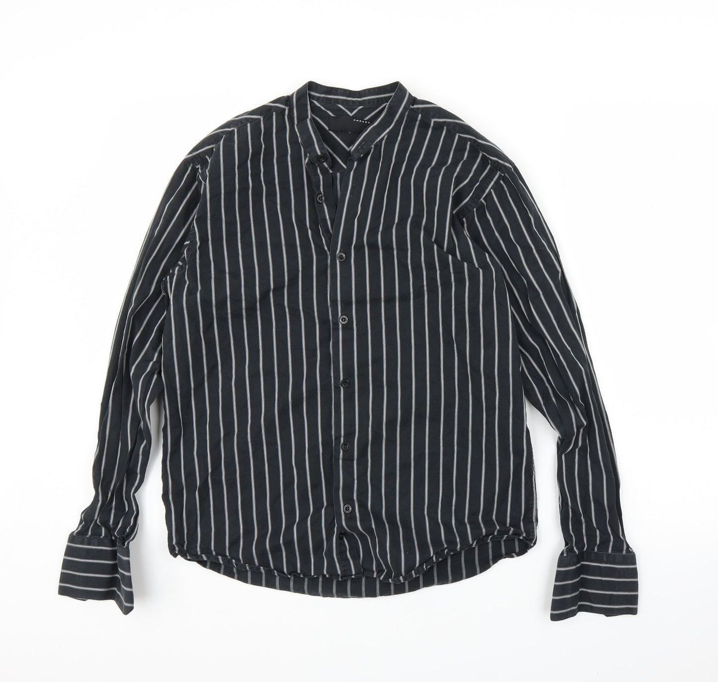 Mens UK Size S Parkes Black  Button-Up Long Sleeve Casual Shirt