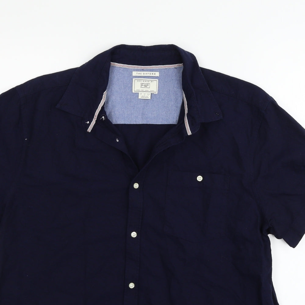 F&F Mens Blue Houndstooth   Button-Up Size L