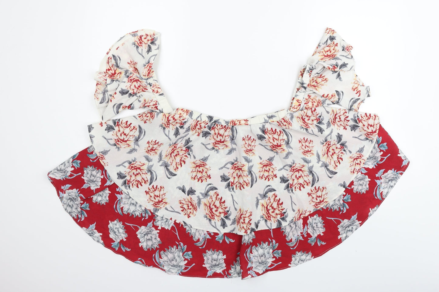 Boohoo Womens Red Geometric  Basic Blouse Size 8