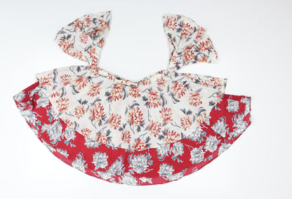 Boohoo Womens Red Geometric  Basic Blouse Size 8