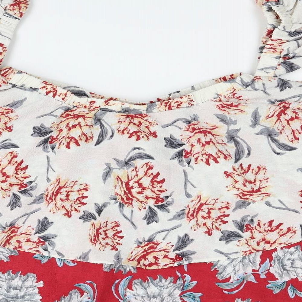 Boohoo Womens Red Geometric  Basic Blouse Size 8