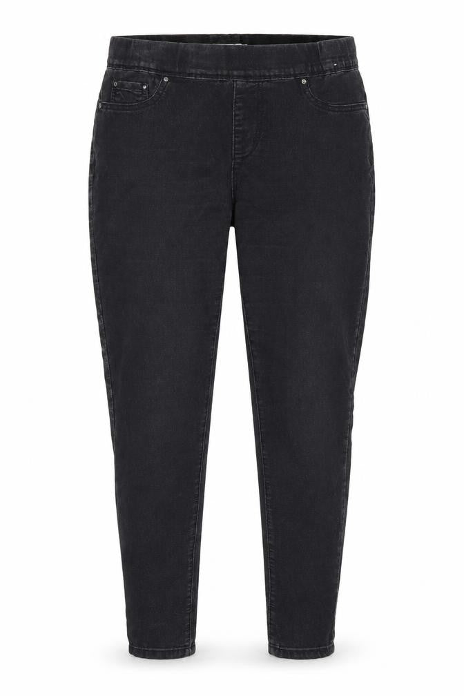 Front view of Denim & Co. women’s black denim jegging jeans, size UK 12, 26-inch leg